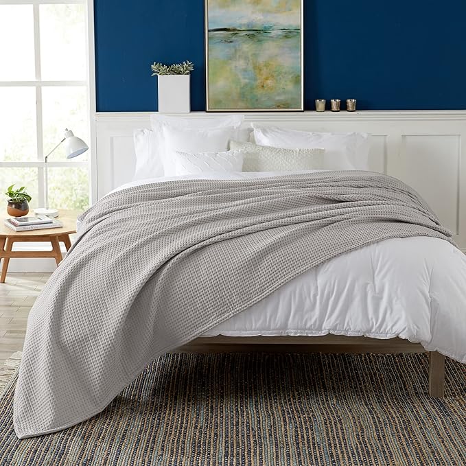 100% Cotton Waffle Weave Bed Blanket | Soft, Breathable, and Lightweight Blanket for All-Season | Perfect for Layering | Brielle Collection (King, Light Grey)