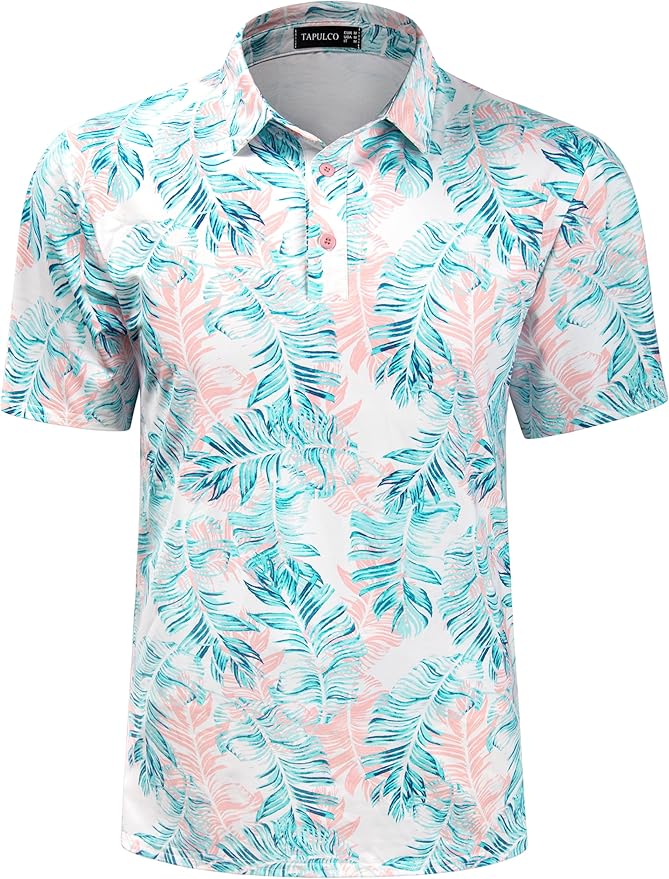 TAPULCO Mens Quick Dry Polo Shirts Camouflage Pattern Performance Athletic Lightweight Breathable Casual Golf Tshirts
