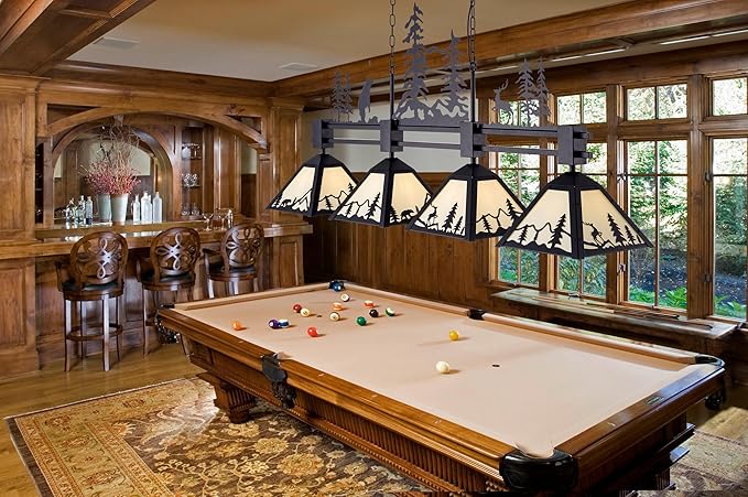 TOCHIC Vintage Pool Table Light, 62 inch Tiffany Bear Billiard Pool Table Lights, 4 Lights Rustic Farmhouse Billiard Hanging Light Fixture for 7 to 9 ft Snooker Table, Game Room, Man Cave, Kitchen