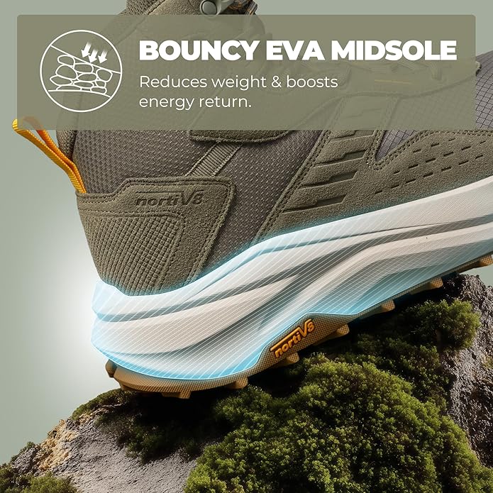 NORTIV 8 Men's Wide Toe Box Hiking Boots Low Drop Waterproof Outdoor Trekking Camping Shoes for Plantar Fasciitis Bunion Katahdin