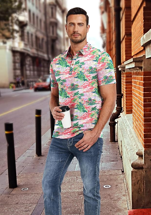 PEGENO Mens Polo Shirts Short Sleeve Casual Cotton Golf Shirts Performance Polo Shirts for Men