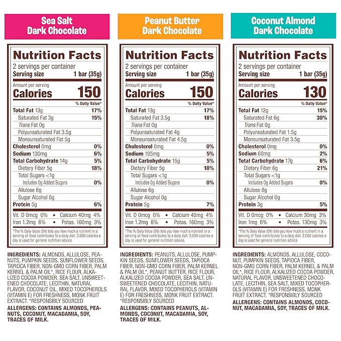 Munk Pack Variety Pack Snack Bars - 5g Protein, 1g Sugar, 5g Protein, Keto and Gluten Free Snack for Adults and Kids, Coconut Almond, Dark Chocolate Sea Salt, Peanut Butter Dark Chocolate, 6 Pack