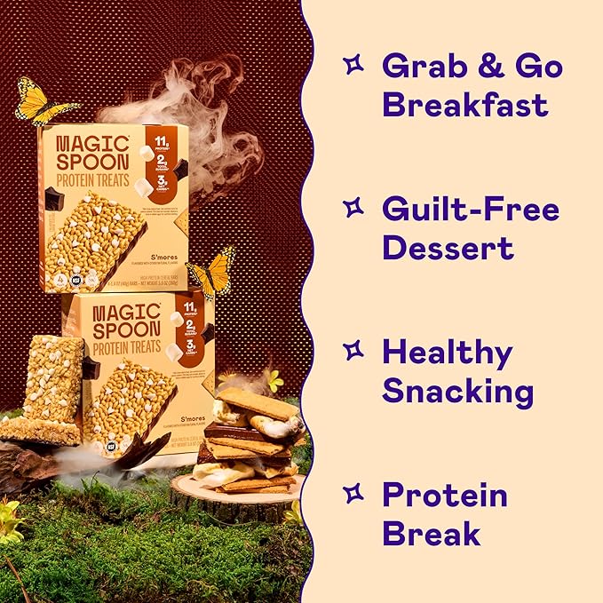 MAGIC SPOON Treats - High Protein, Low Carb, Keto Friendly, Low Sugar, Gluten Free, Crispy Protein Bar Cereal Bar, On-The-Go Healthy Snack (Smores, 16 Bars)