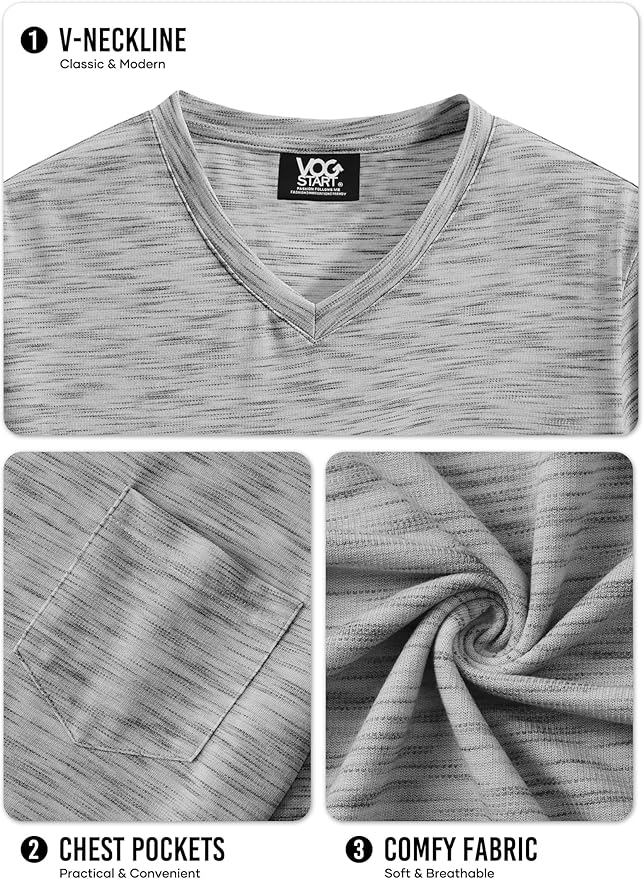 Men's V Neck T Shirts Casual Stylish Fitted Stretch Tee Shirt with Pocket (S-3XL)