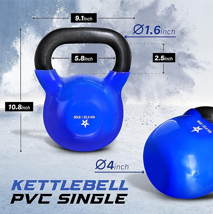 Yes4All 5-100 LB Kettlebells Vinyl Coated Cast Iron for Dumbbell Weights Exercises, Gym, Fitness, Full Body Workout Equipment Push up, Grip and Strength Training