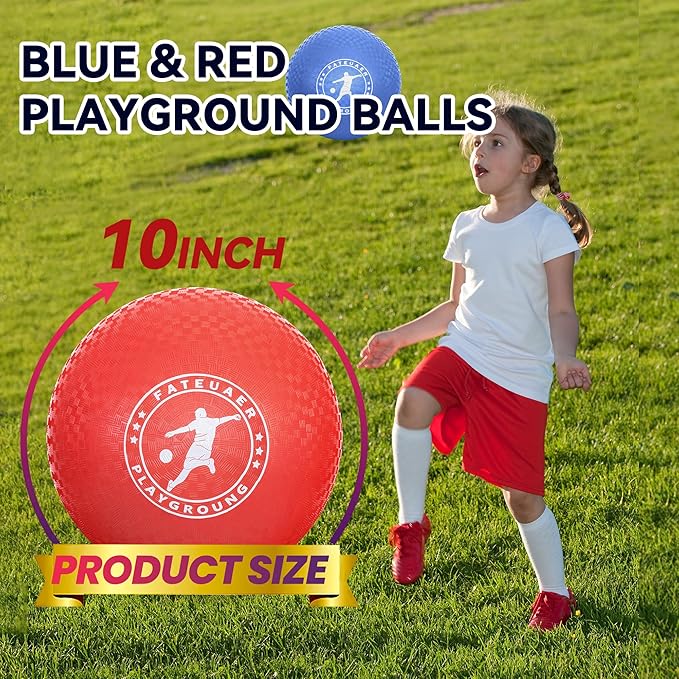 10 Inch Kickball Set, Playground Ball with Carrying Bag, Dodge Balls for Kids and Adults, Bouncing Sport Handball and Toy Ball, Outdoor Rubber Balls Official Camps and Schools Play Ball