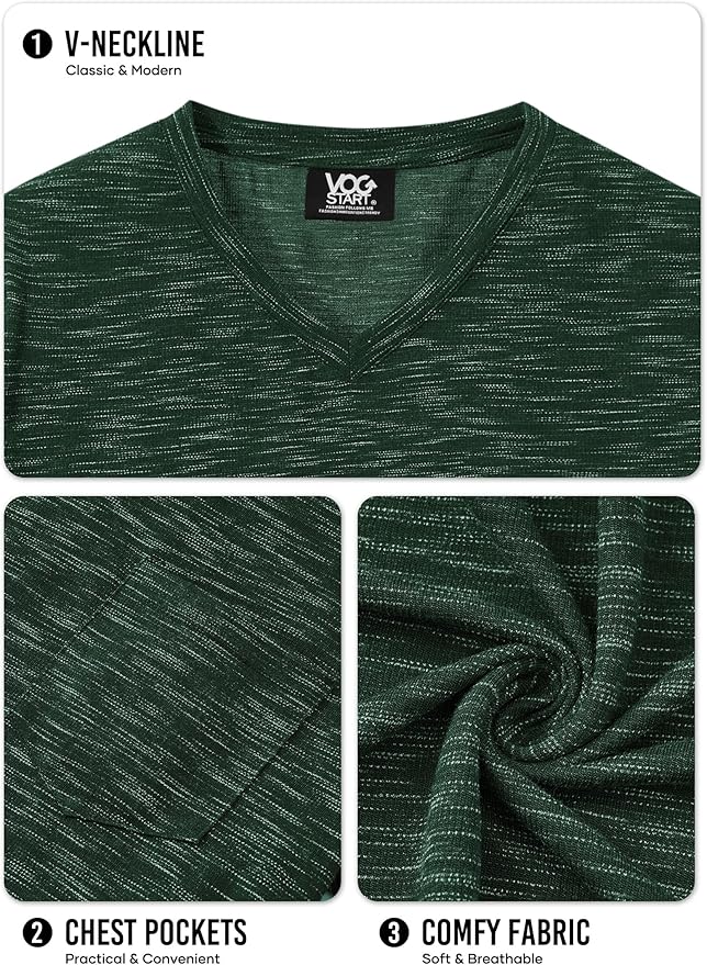 Men's V Neck T Shirts Casual Stylish Fitted Stretch Tee Shirt with Pocket (S-3XL)