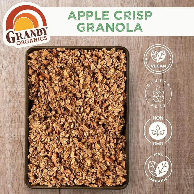 Grandy Organics Variety Pack Traditional Granola - Classic, Apple Crisp, Dark Chocolate Sea Salt - Certified Organic Granola, Non-GMO, 12oz Bags, Bulk Pack of 3