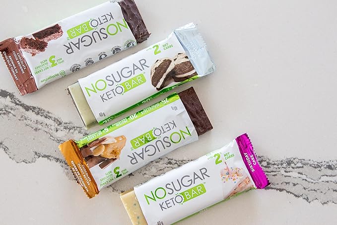 No Sugar Keto Bar Snack - Low Carb No Sugar Keto Snack Food with Keto Friendly Macros (12 x 1.41oz Bars, Birthday Cake)