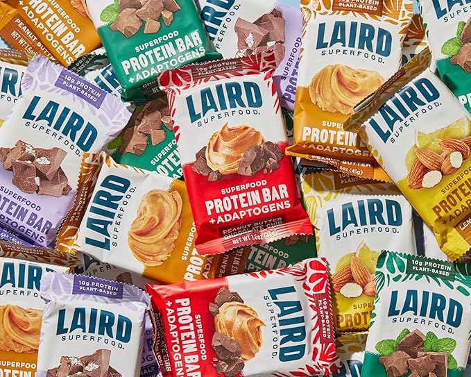 Laird Superfood Functional Protein Bars – Protein Bar but Better with Real Ingredients, Functional Mushrooms 10g Plant-Based Protein, 6g Fiber - Non-GMO - 5 Flavor Variety Pack, 10 Count (Pack of 1)