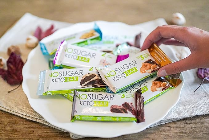 No Sugar Keto Bar Snack - Low Carb No Sugar Keto Snack Food with Keto Friendly Macros (12 x 1.41oz Bars, Birthday Cake)