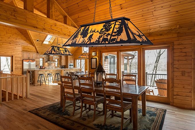 TOCHIC Tiffany Pool Table Light, 4 Lights Vintage Bigfoot Pool Table Light Rustic Billiards Light Fixtures for Game Room, 48" Farmhouse Chandelier for Billiard Table Game Room Man Cave Club Kitchen