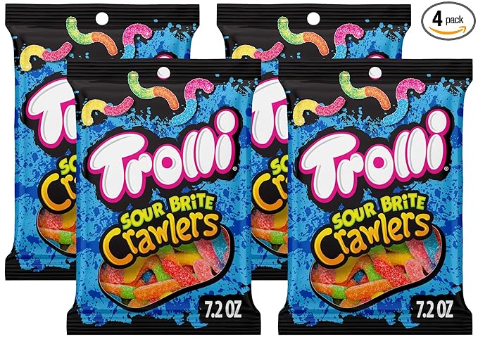 Trolli Sour Brite Crawlers Candy, Original Flavored Sour Gummy Worms, 7.2 Ounce (Pack of 4)