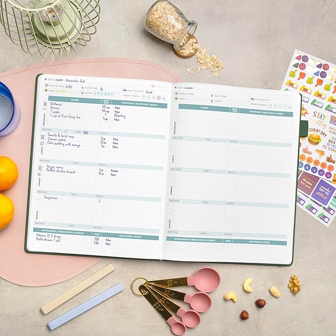 Clever Fox Food Sensitivity Journal Large – Daily Intolerance & Symptom Log for IBS, Diabetic, Low Fodmap, Elimination Diet – Health Tracker, 8.3x11” (Forest Green)