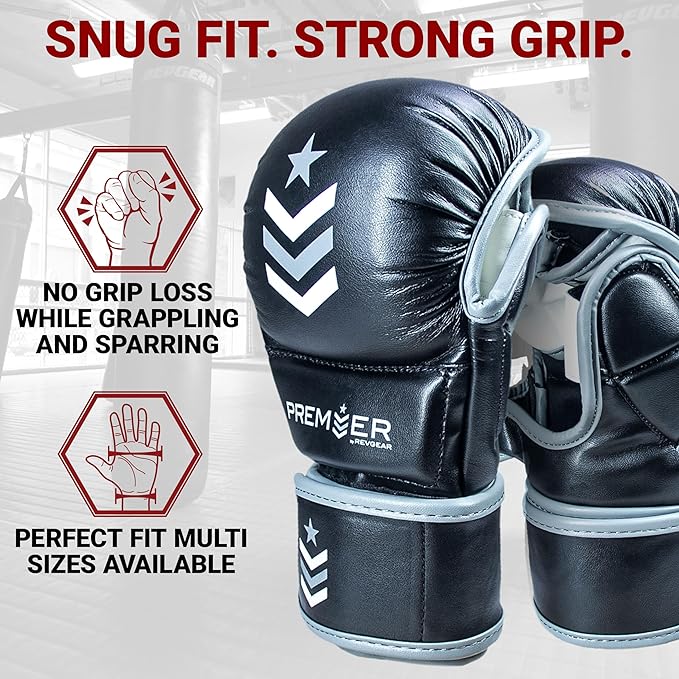 Revgear MMA Gloves Premier 7 Oz, MMA Sparring Gloves, Punching Gloves, Boxing Training Gloves, Heavy Bag Gloves for Men and Women, Strong Padding Protection and Grip