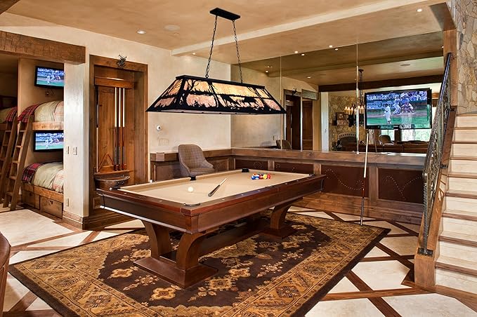 Wellmet Tiffany Pool Table Light 59 inch, 5 Lights Rustic Deer Chandelier for Kitchen Island, Cabin, Billiards Table Lamp, Farmhouse Chandelier for Country, Wild West Style
