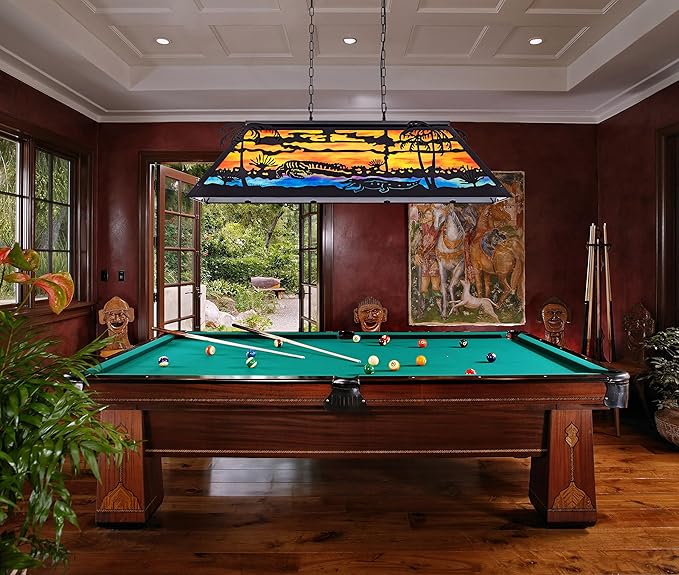 TOCHIC 48” Vintage Pool Table Light, 6-Light Farmhouse Dining Room Chandelier, Billiards Light Fixture with Tiffany-Style for Game Room Kitchen Island Chandelier Man Cave Club Bar