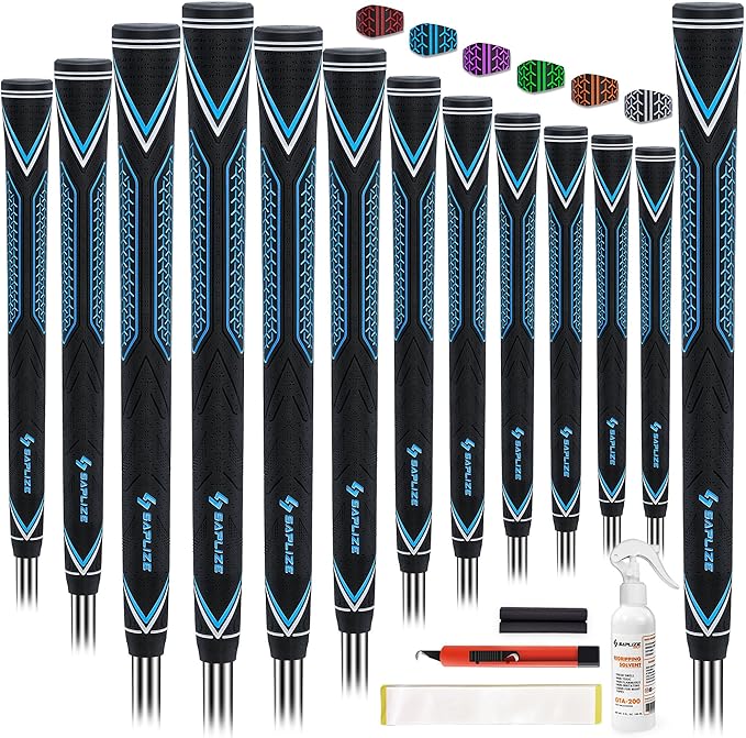 SAPLIZE High-performance Rubber Golf Grips 13 Pack, High Shock Absorption, Non-slip, Choose from 13 Grips with 15 Tapes or Full Regripping Kit, Available in Standard/Mid/Jumbo Sizes, CC10 Series