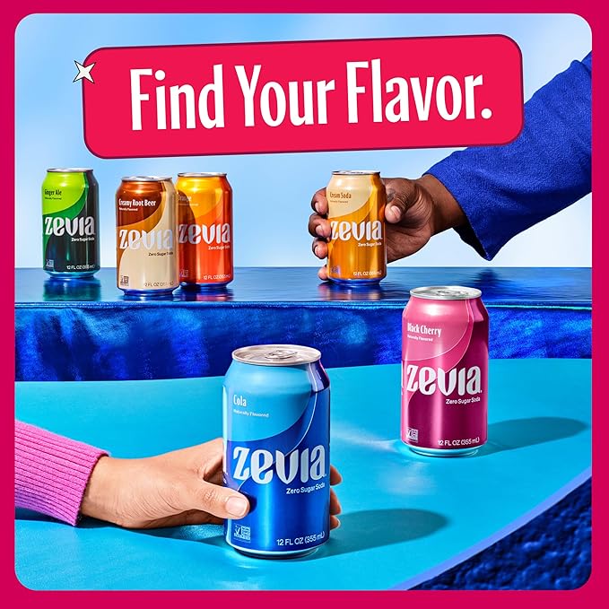 Zevia Zero Sugar Soda, Dr. Zevia, 12 oz Cans (24-Pack) – Naturally Sweetened, Zero Calorie Sugar Free Soda - Non-GMO Project Verified, Gluten-Free, Vegan
