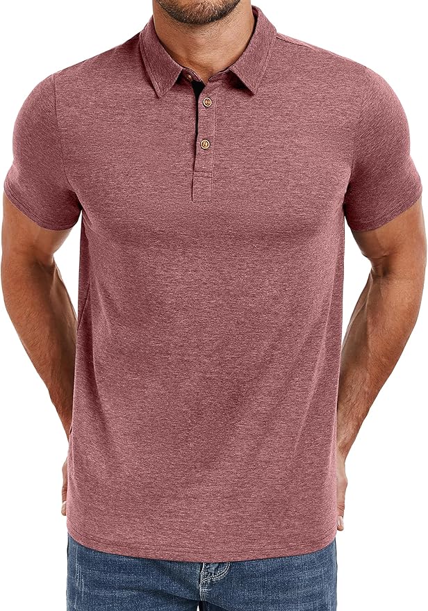 PEGENO Mens Polo Shirts Short Sleeve Casual Cotton Golf Shirts Performance Polo Shirts for Men