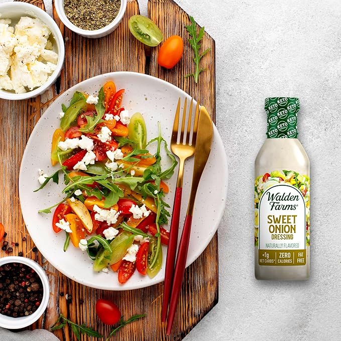 Walden Farms Sweet Onion Dressing - Low Carb, Calorie-Free, Gluten-Free, Keto-Friendly, Sugar-Free, Fat-Free, Dairy-Free Sweet Onion Flavor - 2-Pack, 12 oz Bottles