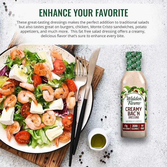 Walden Farms Creamy Bac’n Dressing – Low Carb, Calorie-Free, Gluten-Free, Keto-Friendly, Sugar-Free, Fat-Free, Dairy-Free Smoky Bacon Flavor – 2-Pack, 12 oz Bottles