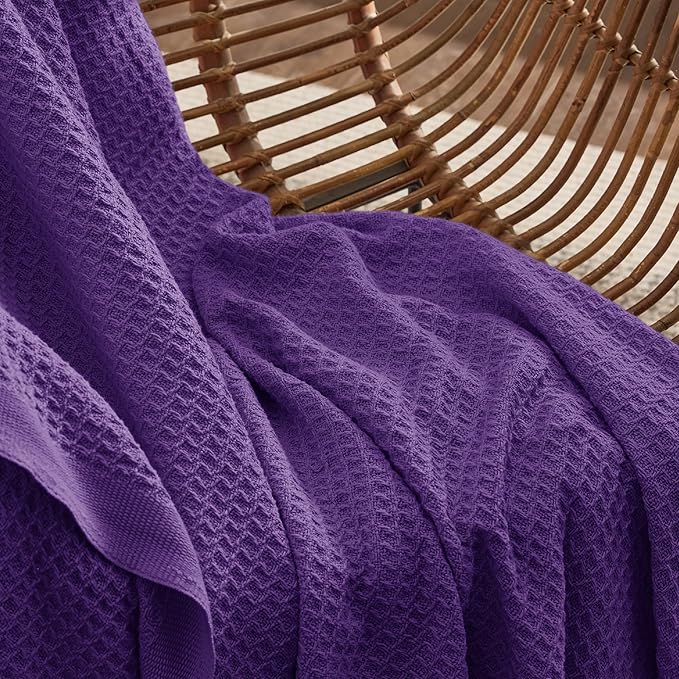 Bedsure 100% Cotton Blanket Twin XL Size for College Dorm - Breathable and Soft, Waffle Weave Twin Blanket for Summer, Dorm Room Essentials, Purple, 66x90 inches