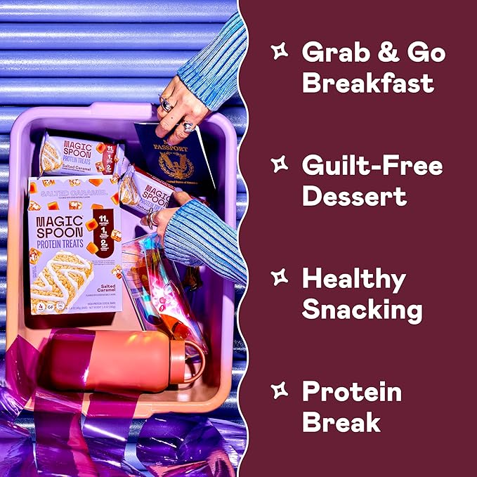 MAGIC SPOON Treats - High Protein, Low Carb, Keto Friendly, Low Sugar, Gluten Free, Crispy Protein Bar Cereal Bar, On-The-Go Healthy Snack (Salted Caramel, 16 Bars)
