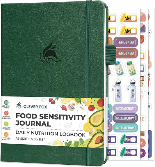 Clever Fox Food Sensitivity Journal – Daily Intolerance & Symptom Log for IBS, Diabetic, Low Fodmap, Elimination Diet – Health Tracker (Forest Green)