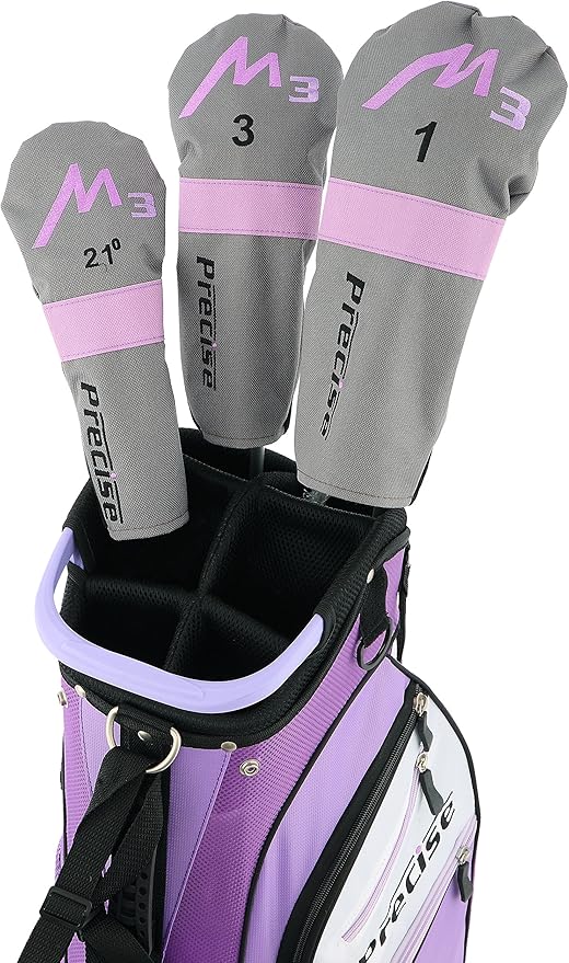 Precise M3 Complete Womens Golf Clubs Set, Includes Driver, Fairway, Hybrid, 7-PW Irons, Wedge, Putter, Stand Bag, 3 H/C's Purple, Golf Clubs Women Right Handed, Comes in 3 Sizes