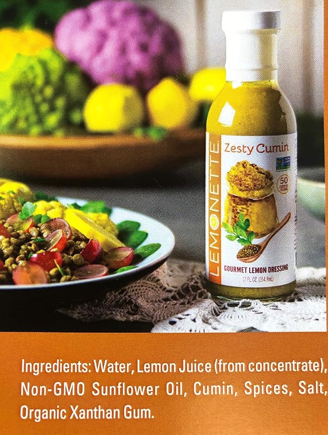 LEMONETTE Zesty Cumin Salad Dressing 3 12oz bottles: Keto Approved (As Seen In Women's Health), Sugar Free, Low Cal, Low Fat, Gluten Free, Vinegar Free, Soy Free, Canola Free, Vegan Certified
